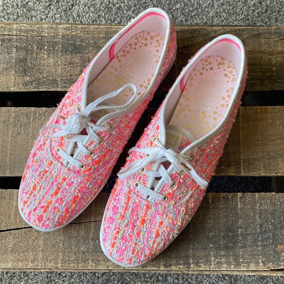 Keds Shoes - Keds X O Joy jacquard woven tweed sneakers pink and orange w/gold metallic 8.5